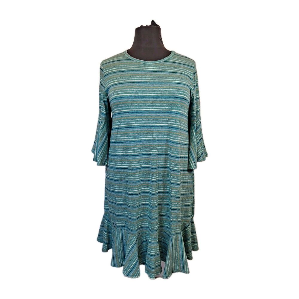 LuLaRoe Women's Maurine Dress Sz 2X Swing Style 3/4 Bell Sleeve Ruffle Hem